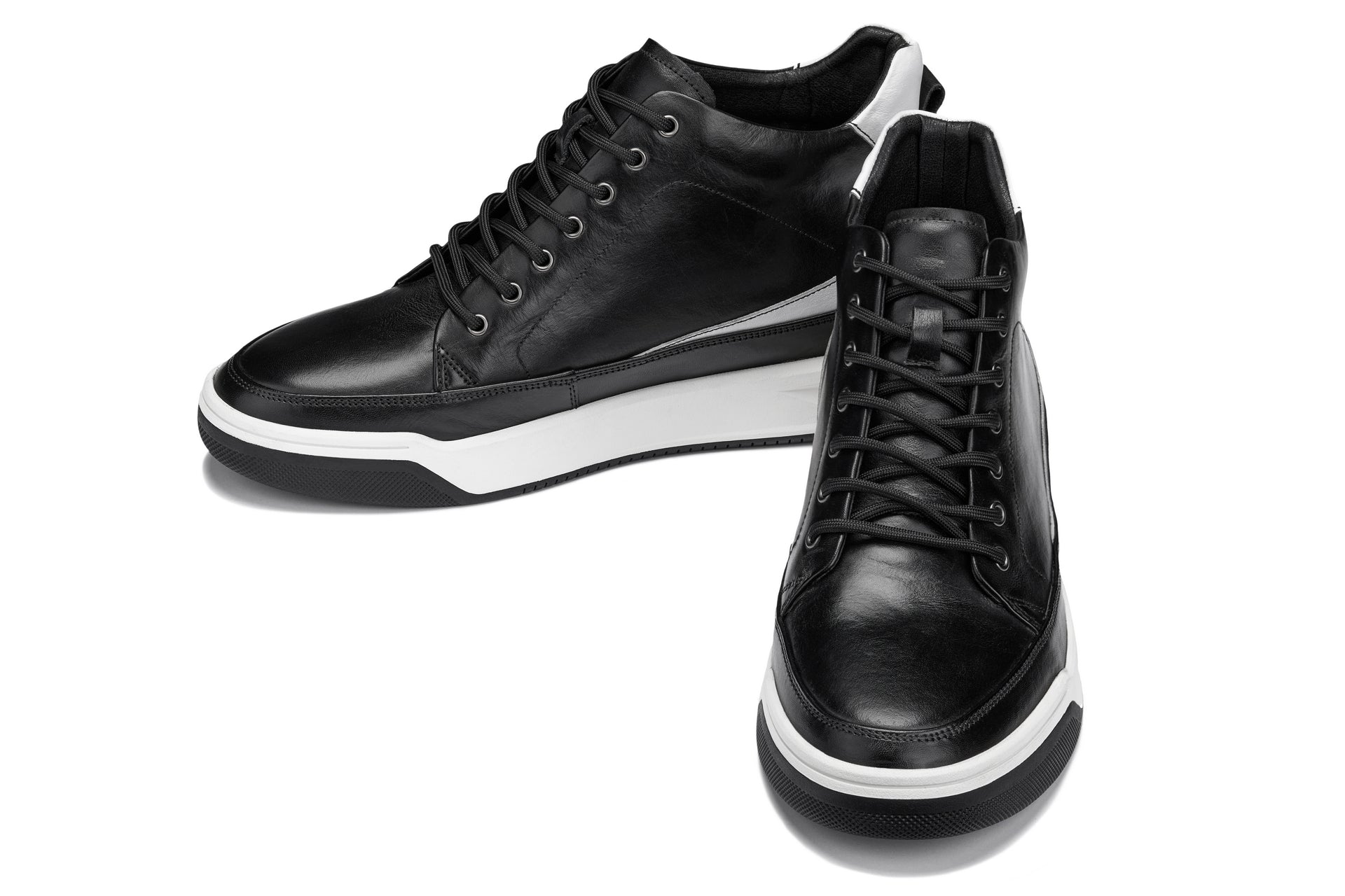 CALTO - Y7150 - 2.6 Inches Taller (Black) - Leather Ankle Top Sneak-Boot Tallmenshoes.com