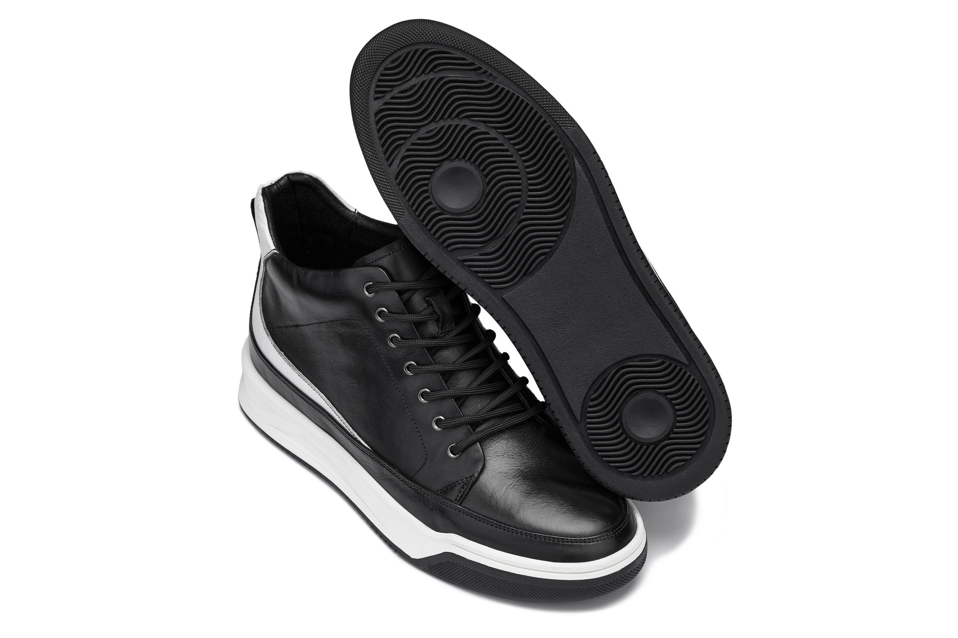 CALTO - Y7150 - 2.6 Inches Taller (Black) - Leather Ankle Top Sneak-Boot Tallmenshoes.com