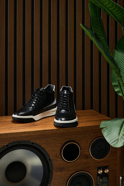 CALTO - Y7150 - 2.6 Inches Taller (Black) - Leather Ankle Top Sneak-Boot Tallmenshoes.com