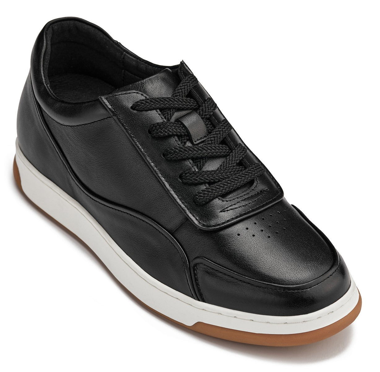 CALTO - Y7885 - 2.6 Inches Taller (Black/White & Gum Sole) - Elevated Leather Sneakers Tallmenshoes.com