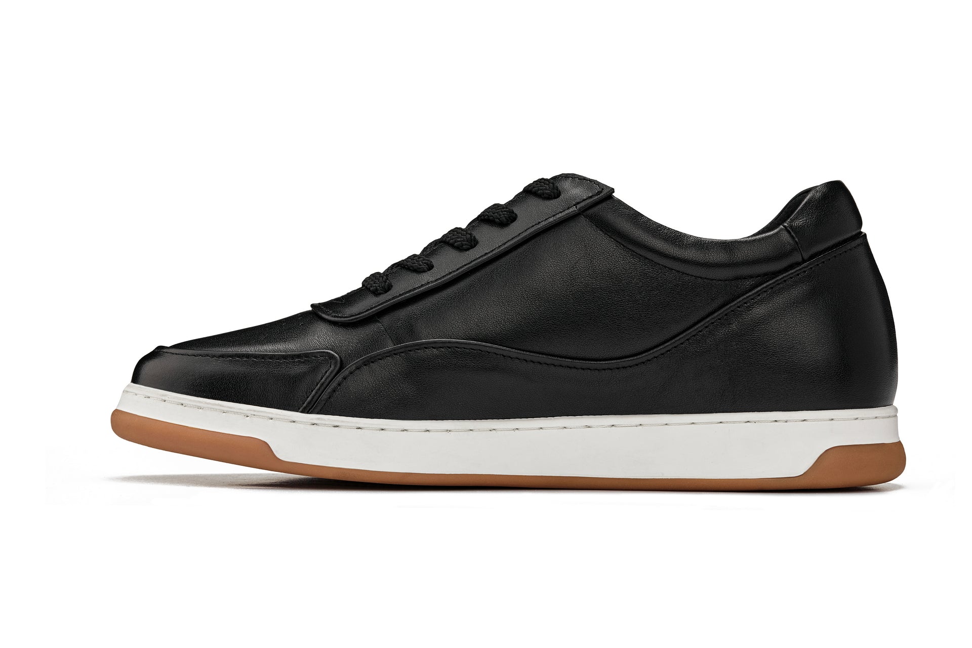 CALTO - Y7885 - 2.6 Inches Taller (Black/White & Gum Sole) - Elevated Leather Sneakers Tallmenshoes.com