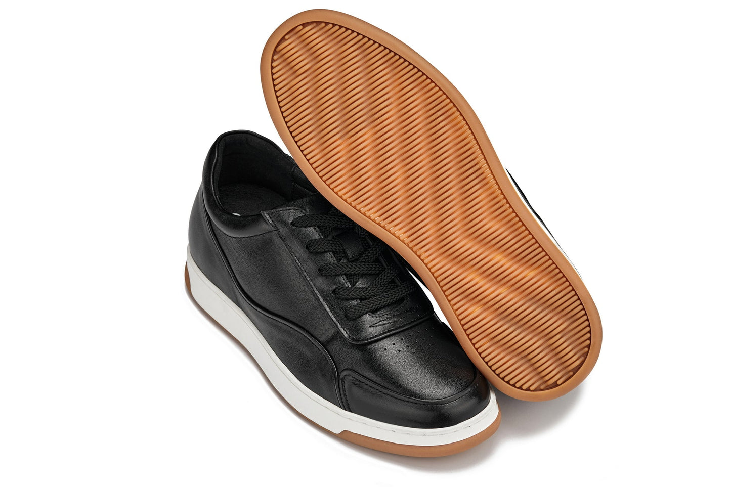 CALTO - Y7885 - 2.6 Inches Taller (Black/White & Gum Sole) - Elevated Leather Sneakers Tallmenshoes.com