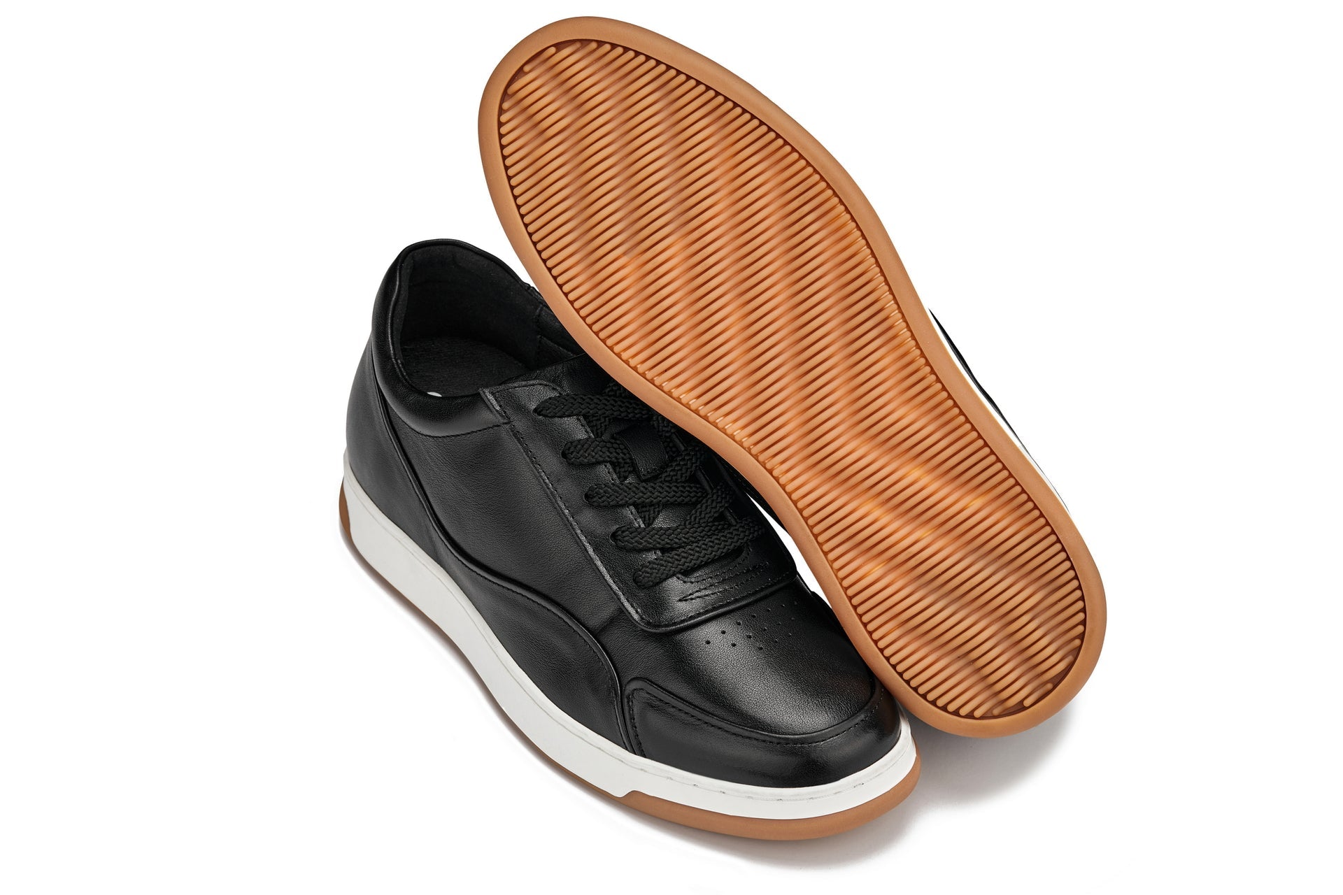CALTO - Y7885 - 2.6 Inches Taller (Black/White & Gum Sole) - Elevated Leather Sneakers Tallmenshoes.com