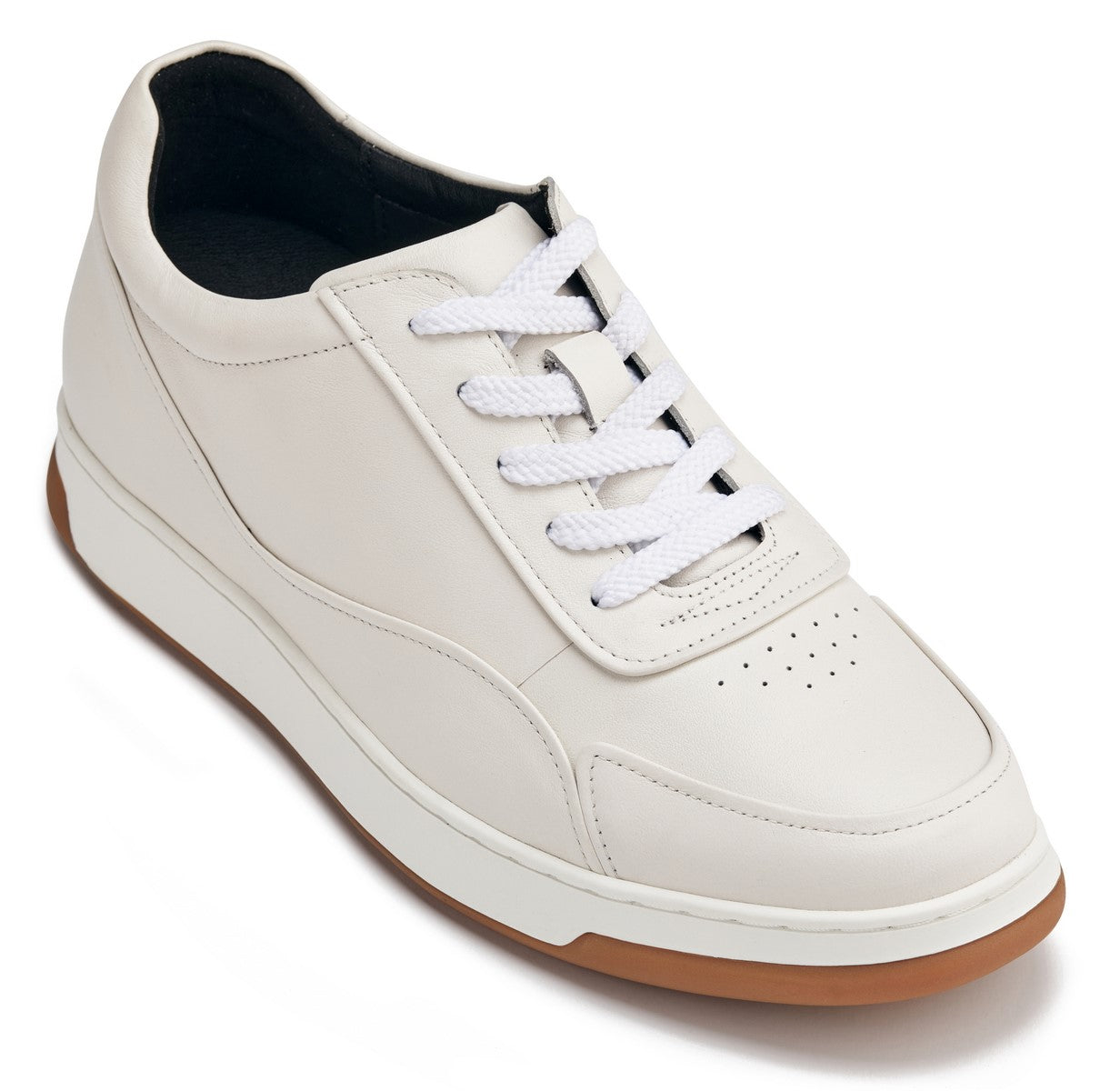 CALTO - Y7886 - 2.6 Inches Taller (Off-White/White & Gum Sole) - Elevated Leather Sneakers Tallmenshoes.com