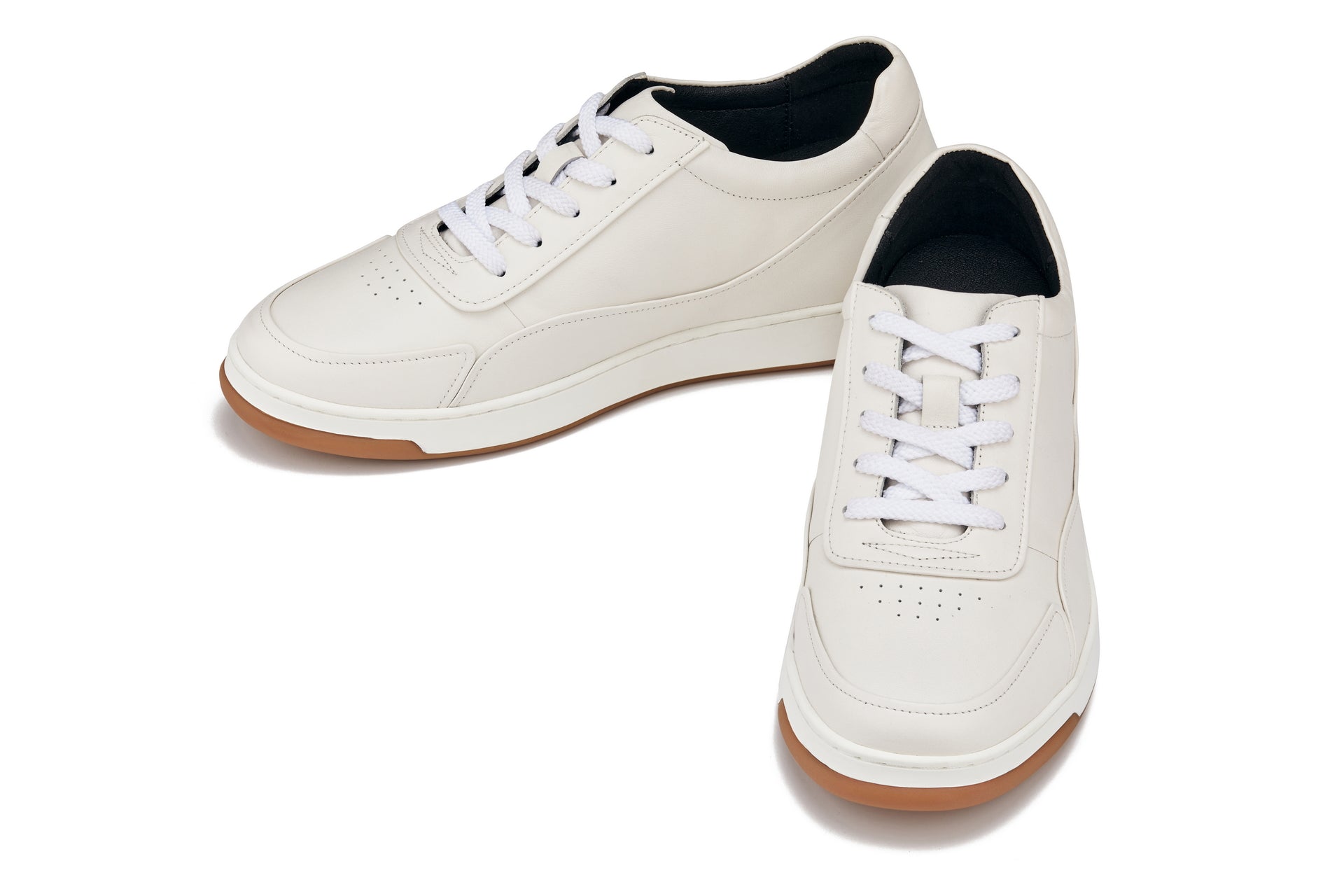 CALTO - Y7886 - 2.6 Inches Taller (Off-White/White & Gum Sole) - Elevated Leather Sneakers Tallmenshoes.com