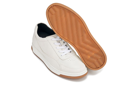 CALTO - Y7886 - 2.6 Inches Taller (Off-White/White & Gum Sole) - Elevated Leather Sneakers Tallmenshoes.com