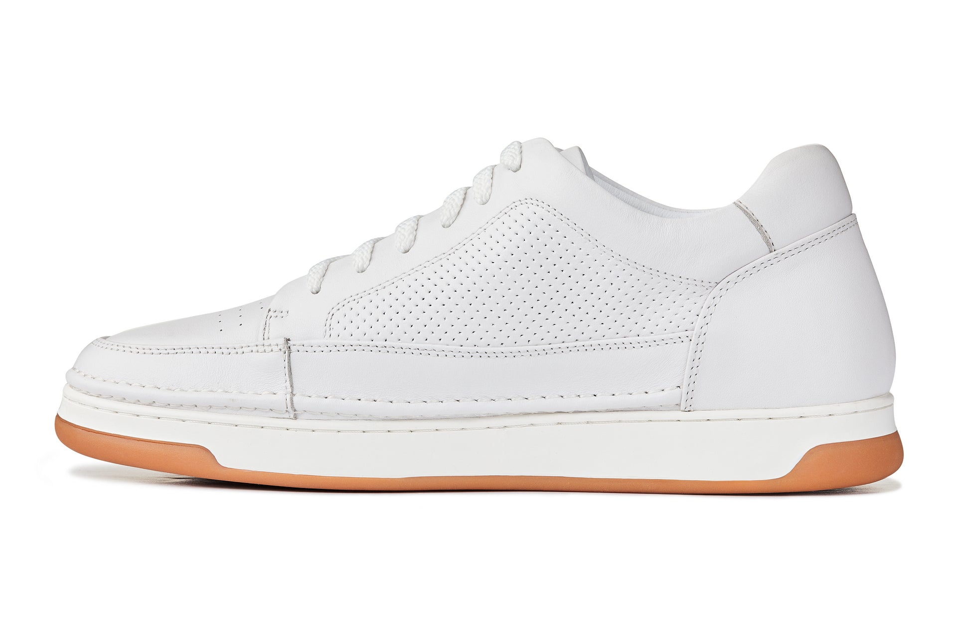 CALTO - Y7932 - 2.6 Inches Taller (White/Off-White & Gum Sole) - Elevated Micro-Perforated Leather Sneakers Tallmenshoes.com