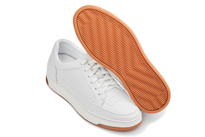 CALTO - Y7932 - 2.6 Inches Taller (White/Off-White & Gum Sole) - Elevated Micro-Perforated Leather Sneakers Tallmenshoes.com