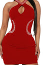 Hollow Rhinestone Halter Dress for Women