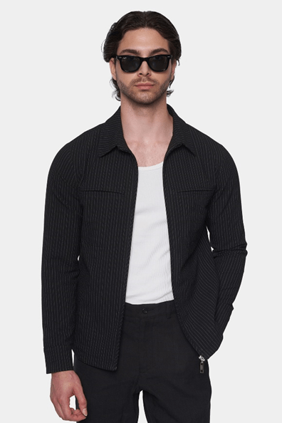 The Luxe Zip Jacket (Black Pinstripe) Bright Moons