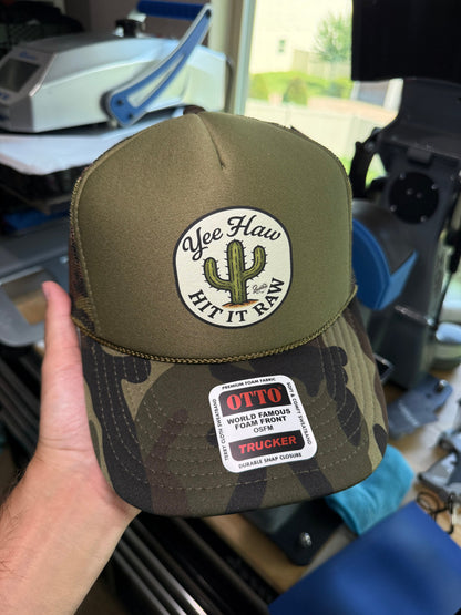 Yee Haw Hit it Raw Camo Trucker Luckless Outfitters