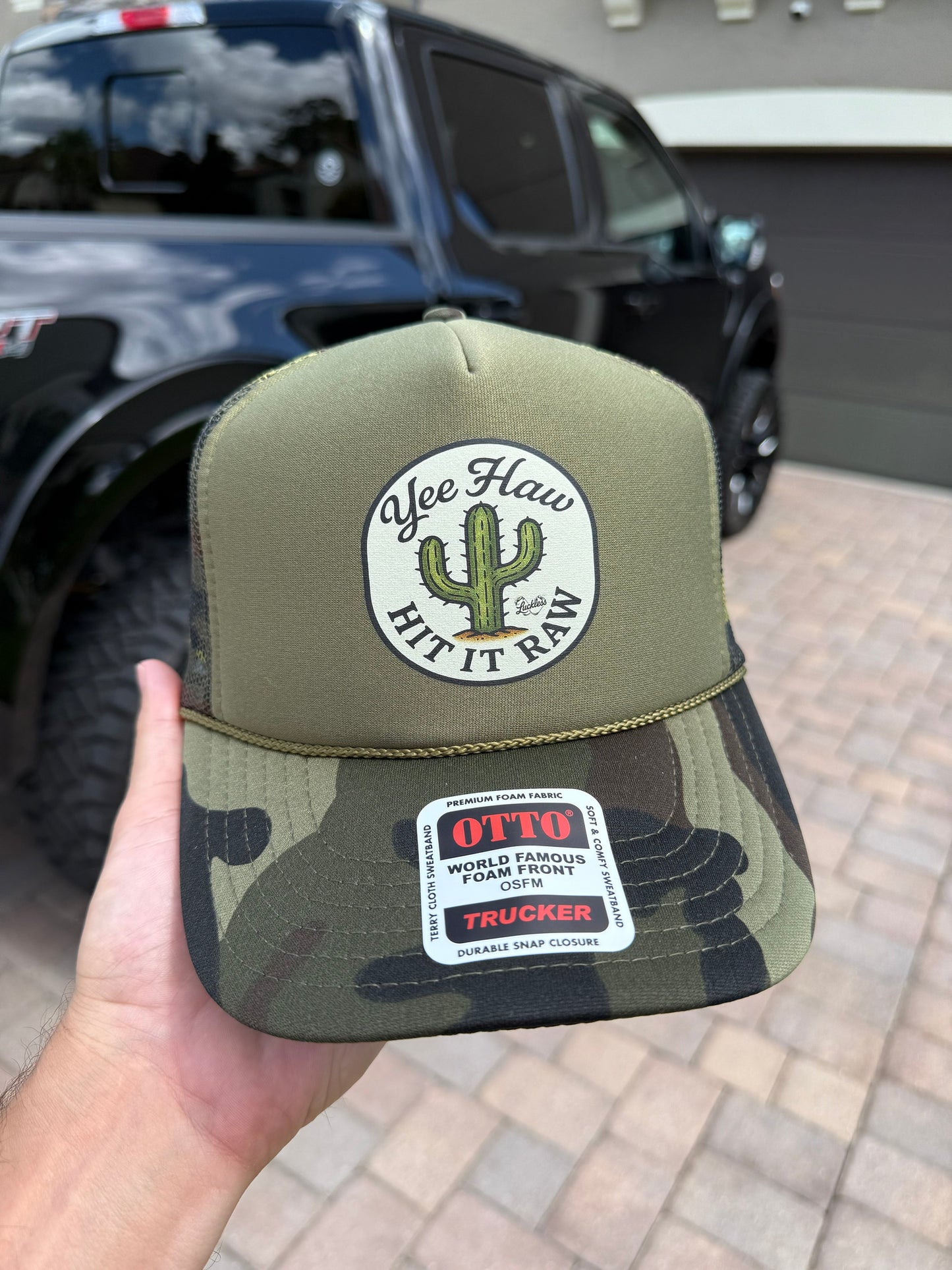 Yee Haw Hit it Raw Camo Trucker Luckless Outfitters