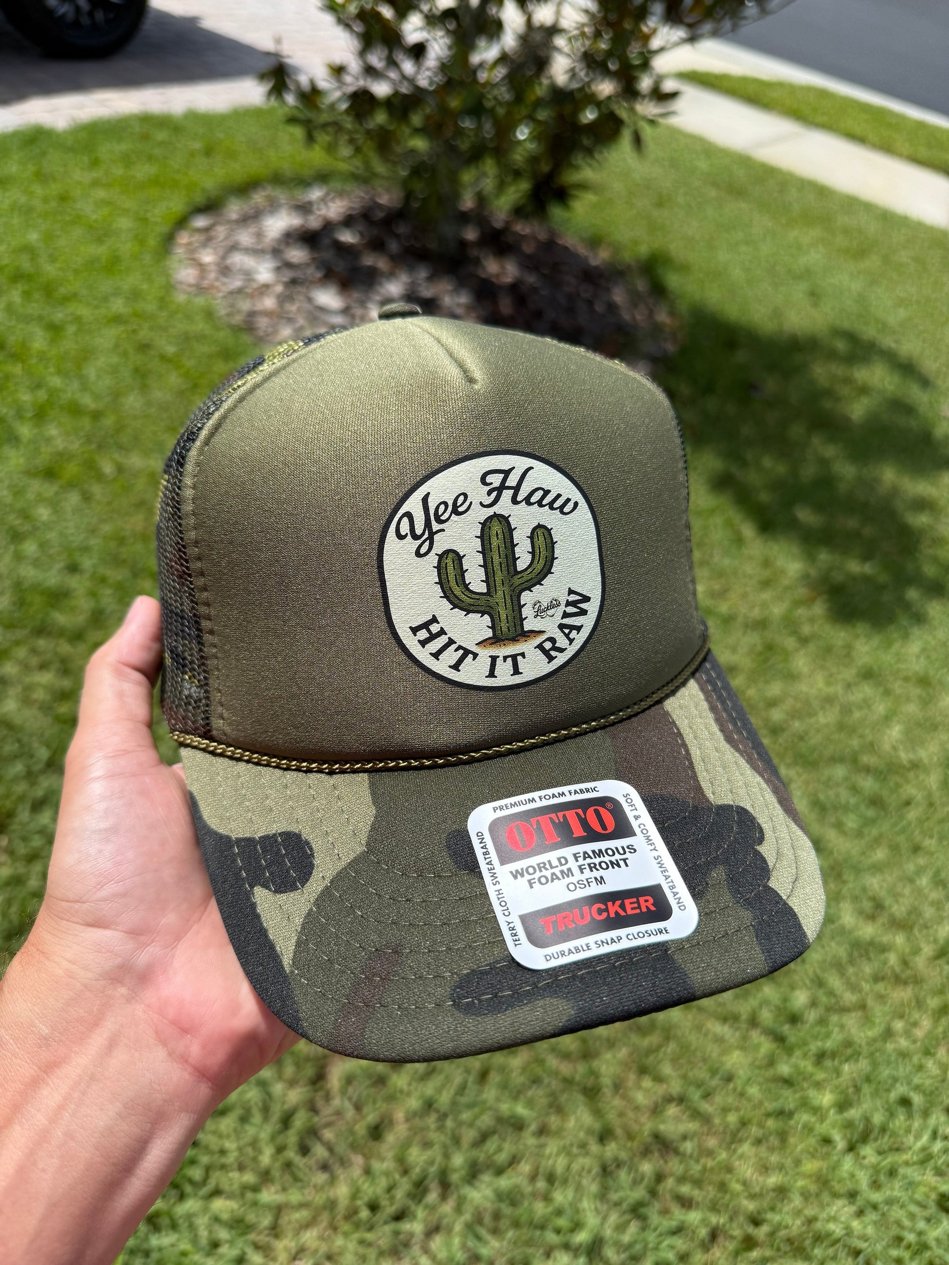 Yee Haw Hit it Raw Camo Trucker Luckless Outfitters