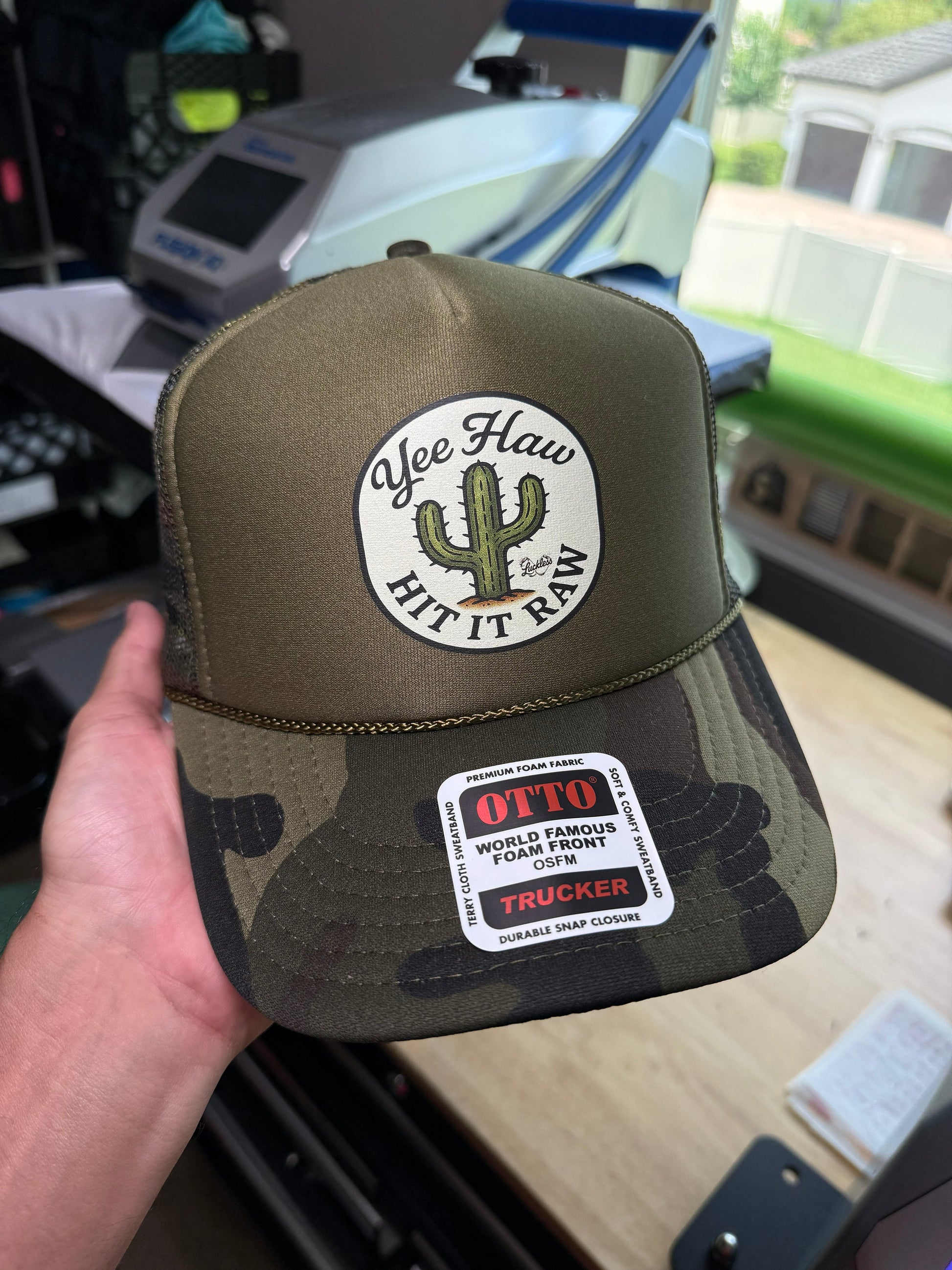 Yee Haw Hit it Raw Camo Trucker Luckless Outfitters