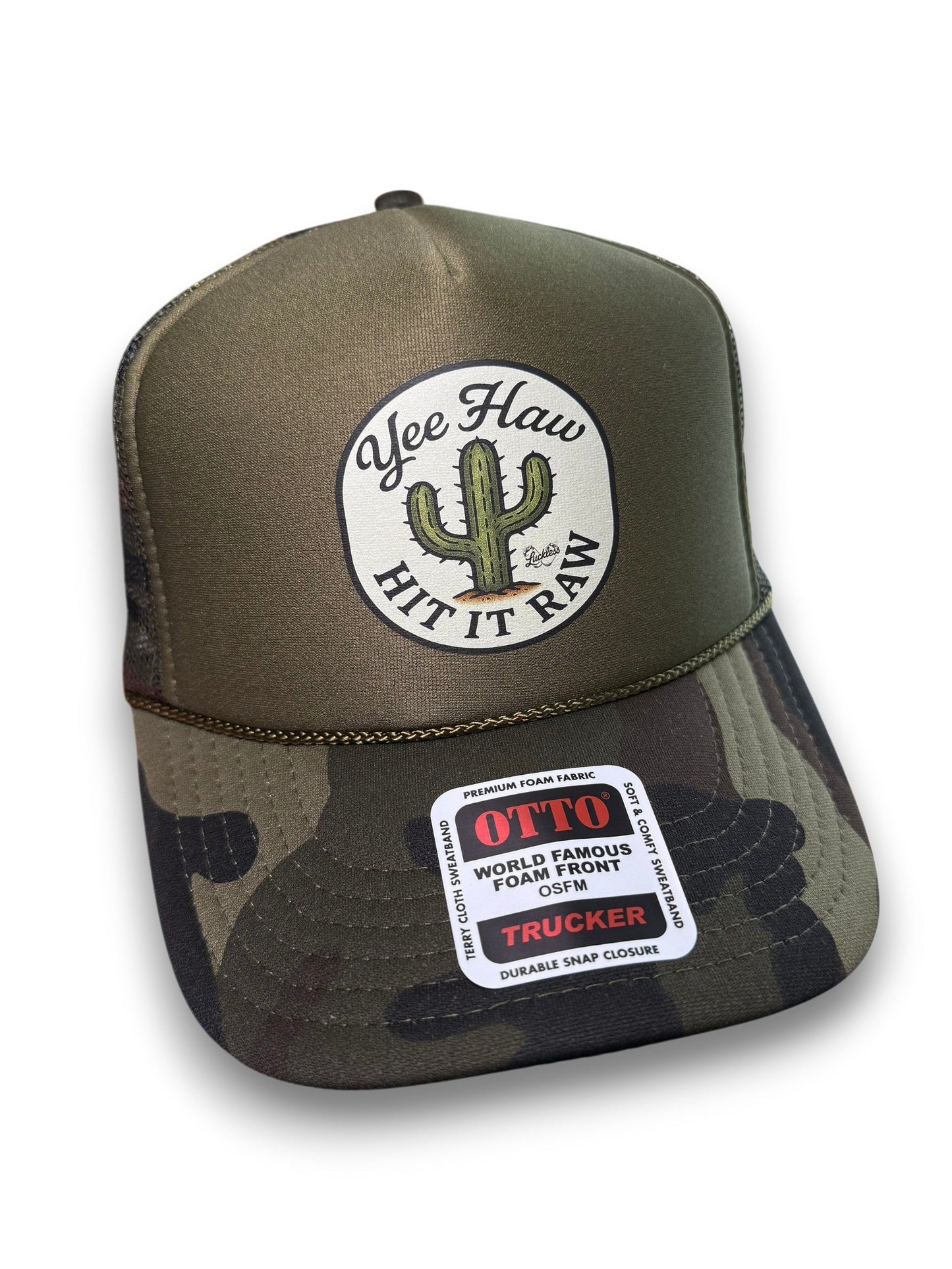 Yee Haw Hit it Raw Camo Trucker Luckless Outfitters