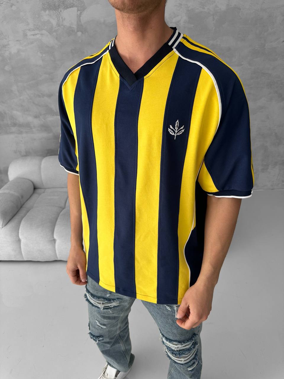 Yellow Black Striped Cotton T-Shirt / Jersey Style Sporty Tee Withinblack