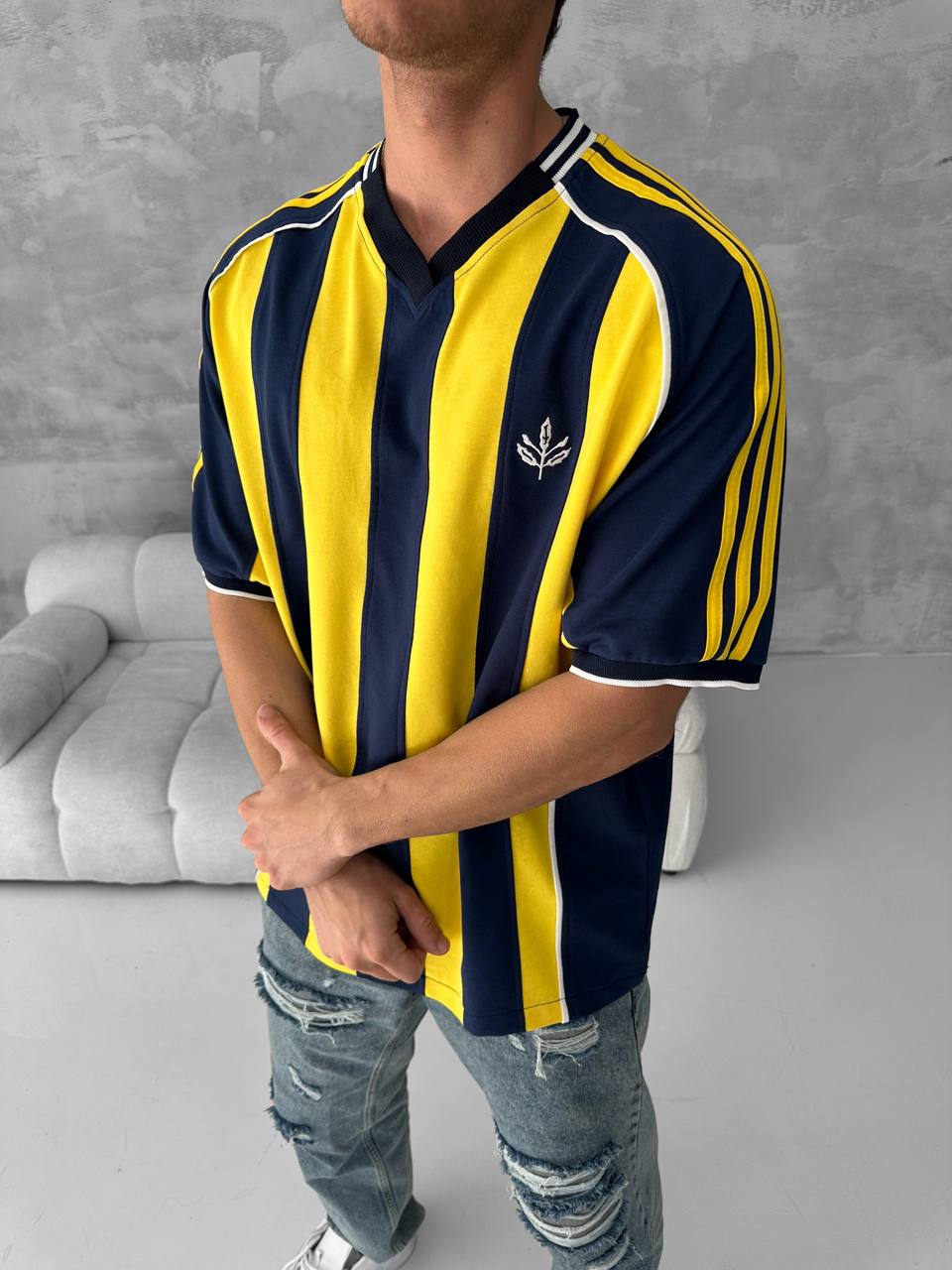 Yellow Black Striped Cotton T-Shirt / Jersey Style Sporty Tee Withinblack