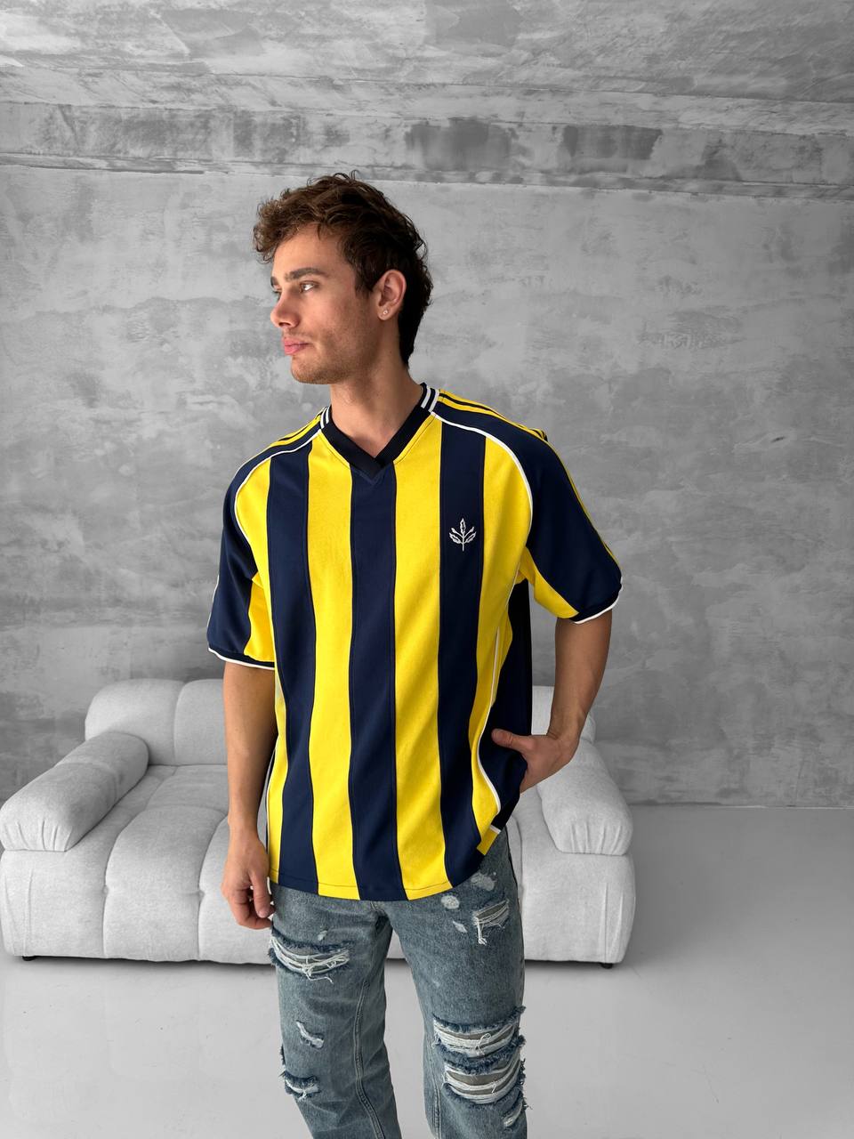 Yellow Black Striped Cotton T-Shirt / Jersey Style Sporty Tee Withinblack