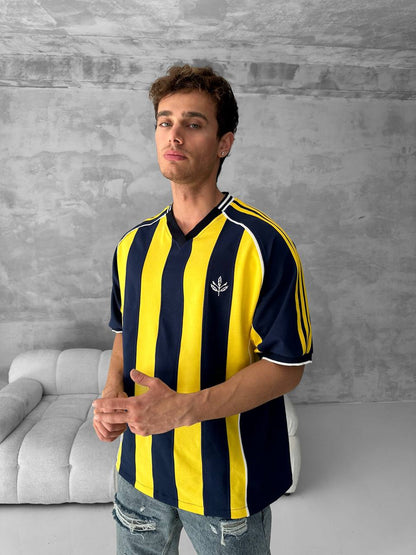 Yellow Black Striped Cotton T-Shirt / Jersey Style Sporty Tee Withinblack