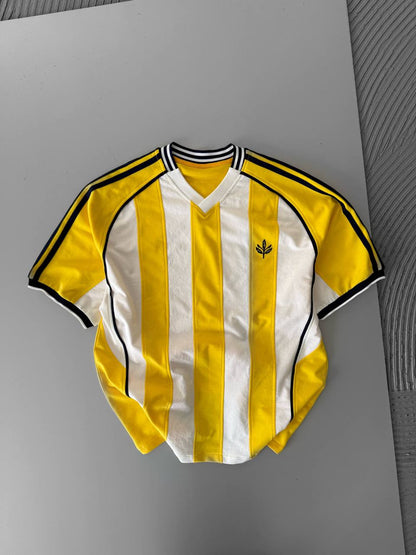 Yellow Black Striped Cotton T-Shirt / Jersey Style Sporty Tee Withinblack