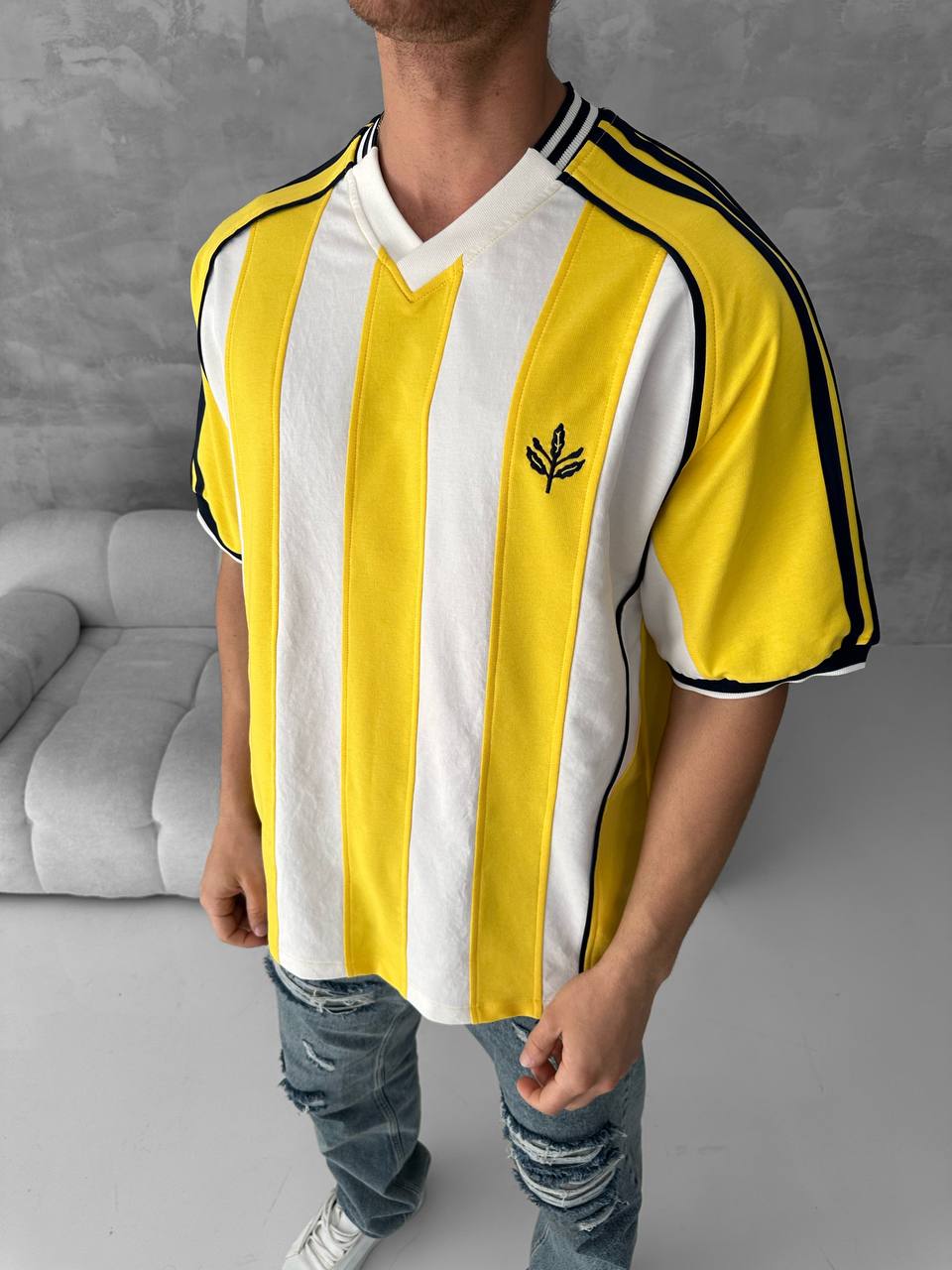 Yellow Black Striped Cotton T-Shirt / Jersey Style Sporty Tee Withinblack