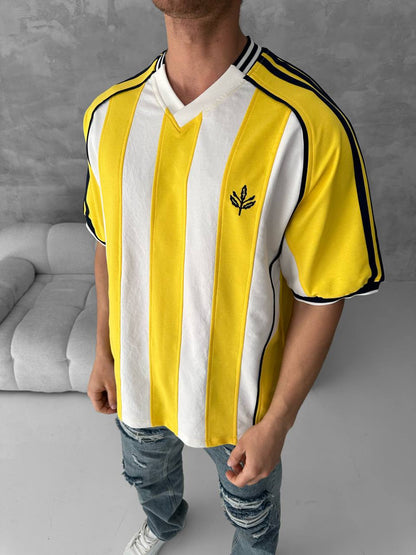 Yellow Black Striped Cotton T-Shirt / Jersey Style Sporty Tee Withinblack
