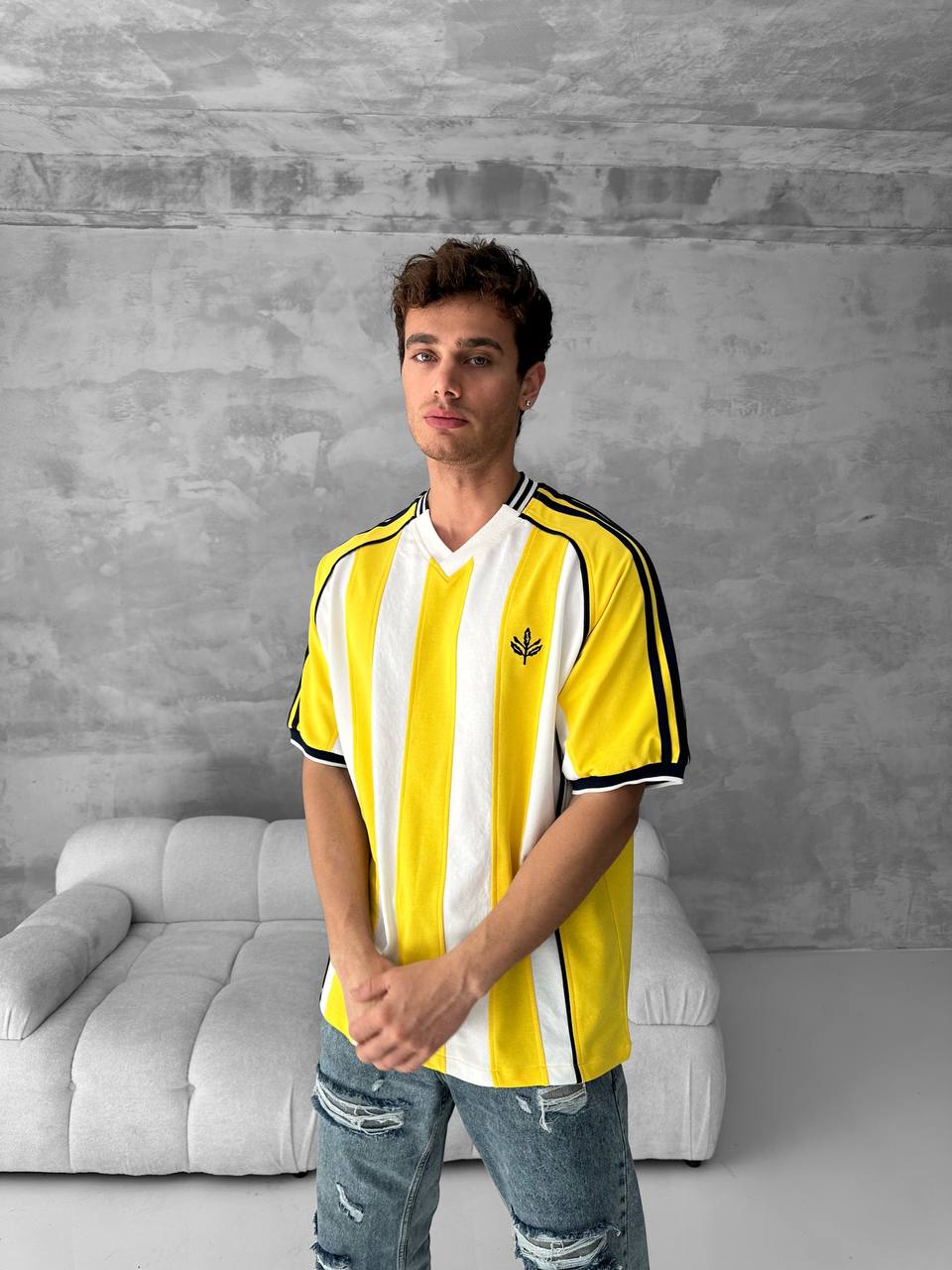 Yellow Black Striped Cotton T-Shirt / Jersey Style Sporty Tee Withinblack
