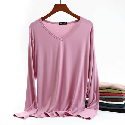 Plus Size Korean V-neck Long Sleeve Casual Top