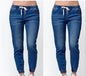 Women's Washed Lantern Denim Pants with Drawstring