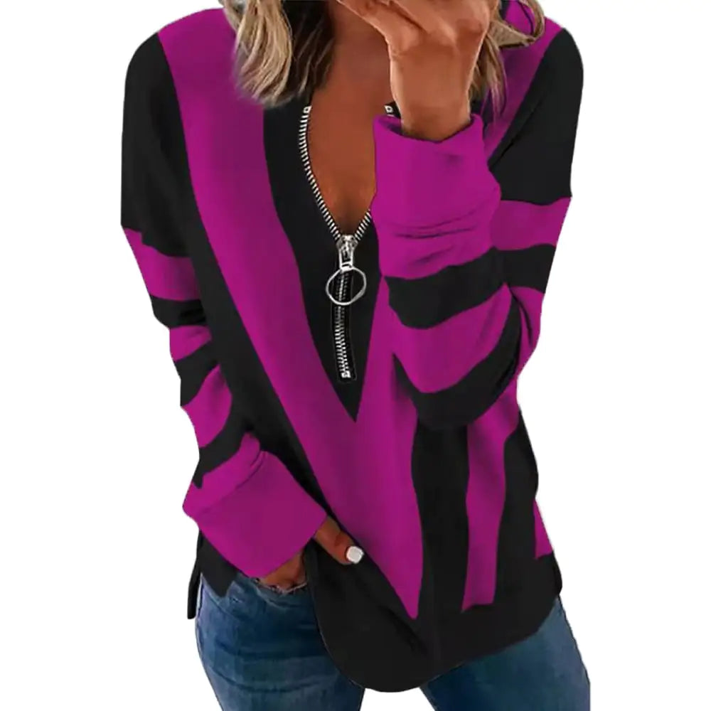 Printed Long Sleeve V-Neck Casual Loose Sweatshirt