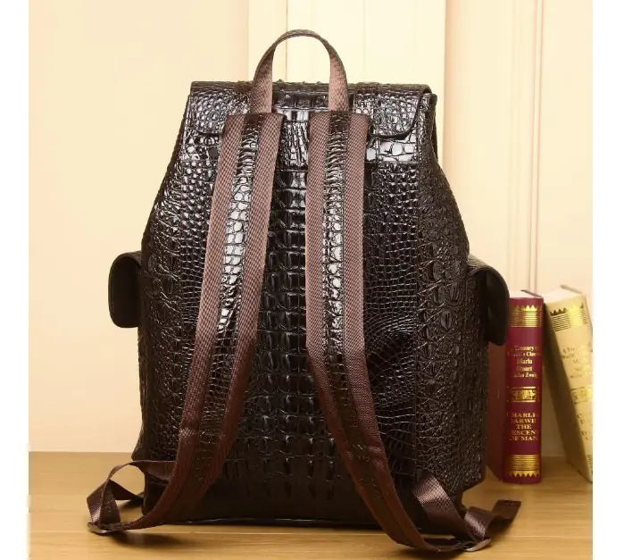 Vintage Style Handcrafted Leather Backpack with Crocodile Pattern discount store