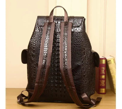 Vintage Style Handcrafted Leather Backpack with Crocodile Pattern discount store