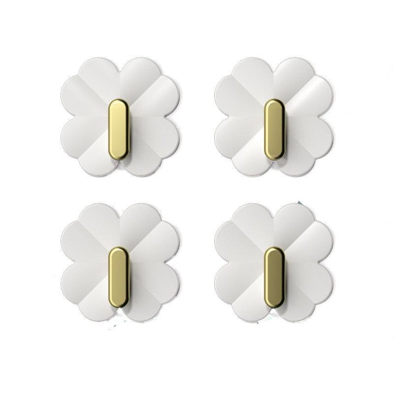 A Box of 4 Four-leaf Clover Hooks Punch-free Strong Sticky Bathroom Hook Light Luxury Household Wall Nail-free Key Storage Hook Cute Plastic Hooks Self-Adhesive Suitable Wall Bracket Self-Adhesive Hook Strong Adhesive Hanging on the Wall Stevvex