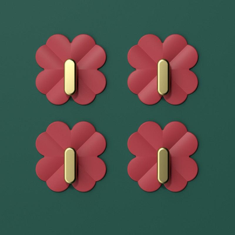 A Box of 4 Four-leaf Clover Hooks Punch-free Strong Sticky Bathroom Hook Light Luxury Household Wall Nail-free Key Storage Hook Cute Plastic Hooks Self-Adhesive Suitable Wall Bracket Self-Adhesive Hook Strong Adhesive Hanging on the Wall Stevvex