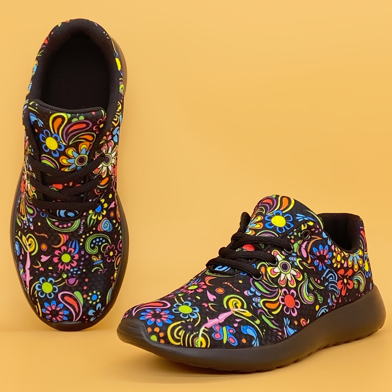 Women's Mexican Flower Pattern Lightweight Sneakers - Lace-Up Running Shoes, Casual & Stylish - Breathable Fabric & Rubber Sole - For Women - Suitable for Everyday Wear, Running & Casual Outings - Perfect Gift for Fashionable NovaCart