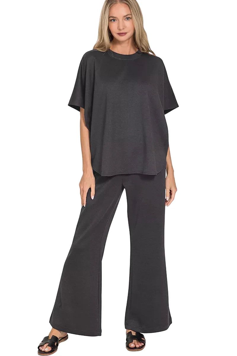 Zenana Scuba Curbed Hem Top & Pants Set West2East Surf