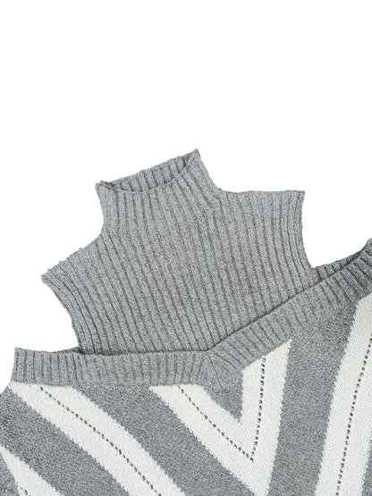 Elegant Plus Size Off Shoulder Striped Cable Knit Sweater