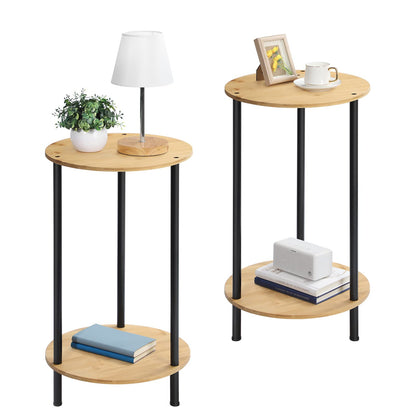 Small Round Table Set of 2 End Tables Living Room Side Tables for Small Spaces 2 Tiers Rustic Accent Tables Night Stands for Bedrooms Coffee Tables With Storage Shelf New Era Fashion LLc