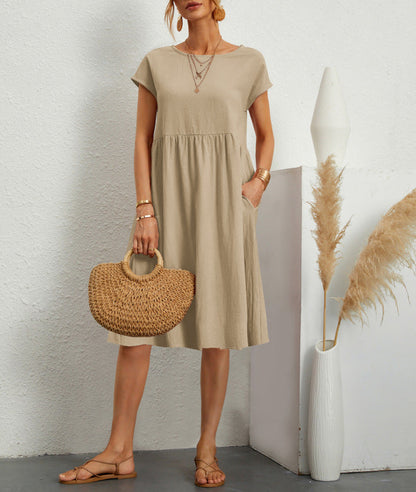 Women's Cotton Round Neck A-line Skirt Dress Grayceful LLC