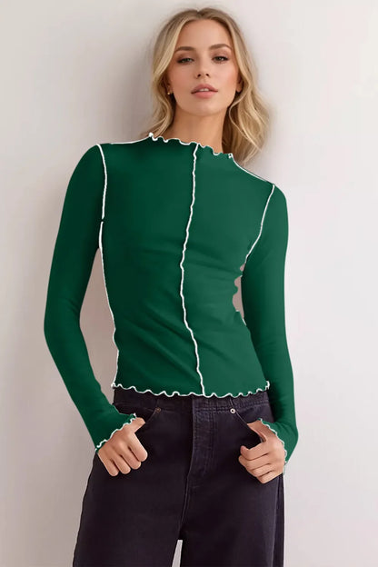 Basic Bae Contrast Trim Mock Neck Long Sleeve T-Shirt New Era Fashion LLc
