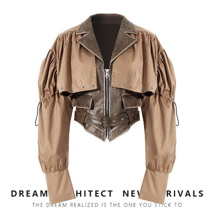 Niche Design Two-piece Coat Cape Stitching PU Handsome Waist-tight Jacket See size chart under “more details” The Fashion Celestial