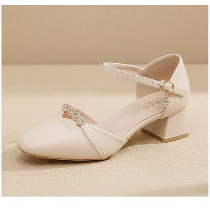 Women's Mid-Heel Slingback Pumps – Square Toe Buckle Strap FitiqueFit