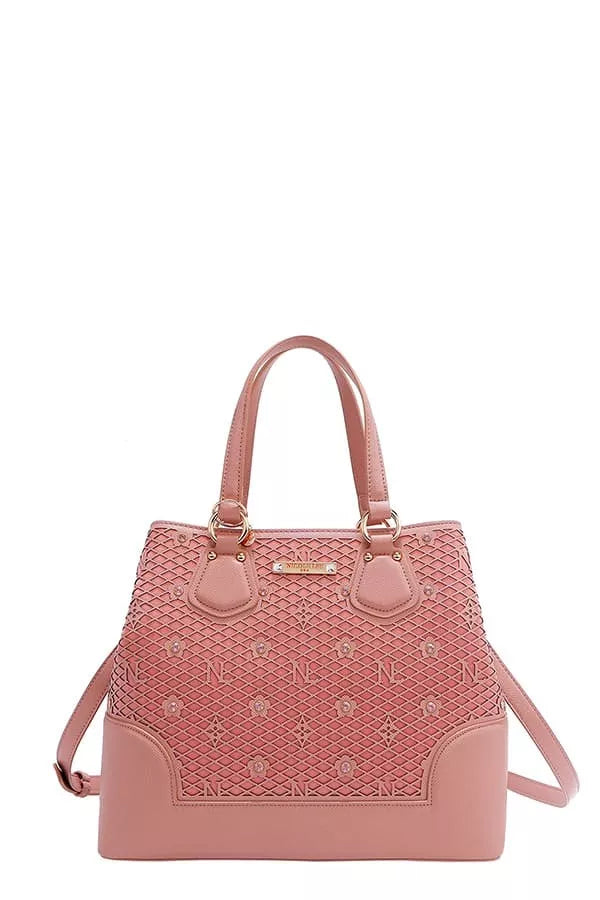 Nicole Lee USA Monogram Pattern Handbag with Rhinestones Decor New Era Fashion LLc