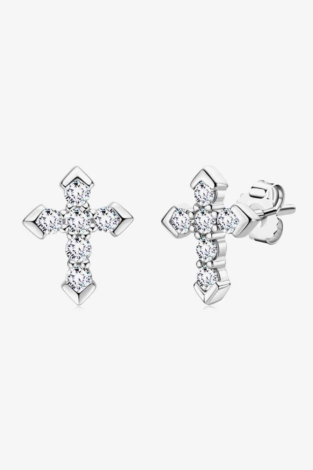 Moissanite Elegance Cross Stud Earrings – Minimalist Design in Platinum-Plated Silver See size chart under “more details” The Fashion Celestial