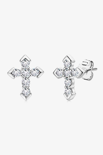 Moissanite Elegance Cross Stud Earrings – Minimalist Design in Platinum-Plated Silver See size chart under “more details” The Fashion Celestial