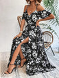 Ins Off-Shoulder Split Dress Summer Floral Print Suspender Long Dresses With Belt Design Women's Beach Clothing Grayceful LLC