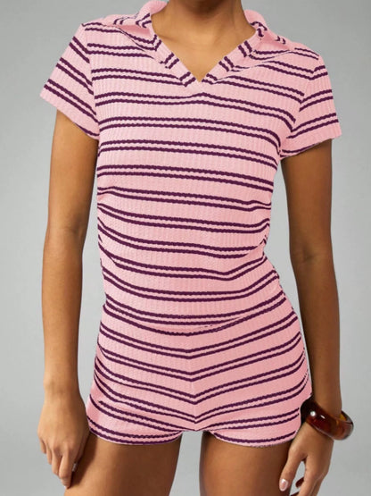 Striped Knit Short Sleeve Top & Shorts Set New Era Fashion LLc