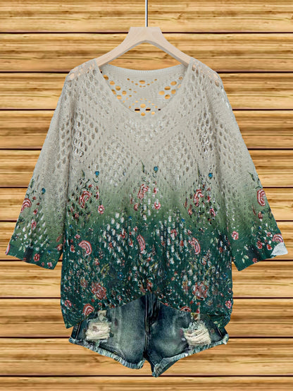 Women's Batwing-Sleeve Sweater – Hollowed-Out 3D Knitted Print Relaxed Fit FitiqueFit