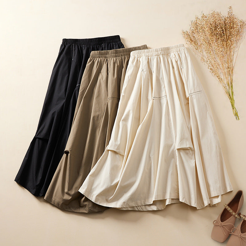 Women's Summer All Cotton Loose Western Style Mid-length Draping A- Line Skirt Grayceful LLC
