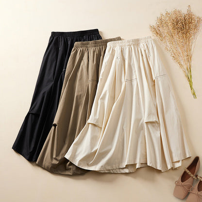 Women's Summer All Cotton Loose Western Style Mid-length Draping A- Line Skirt Grayceful LLC
